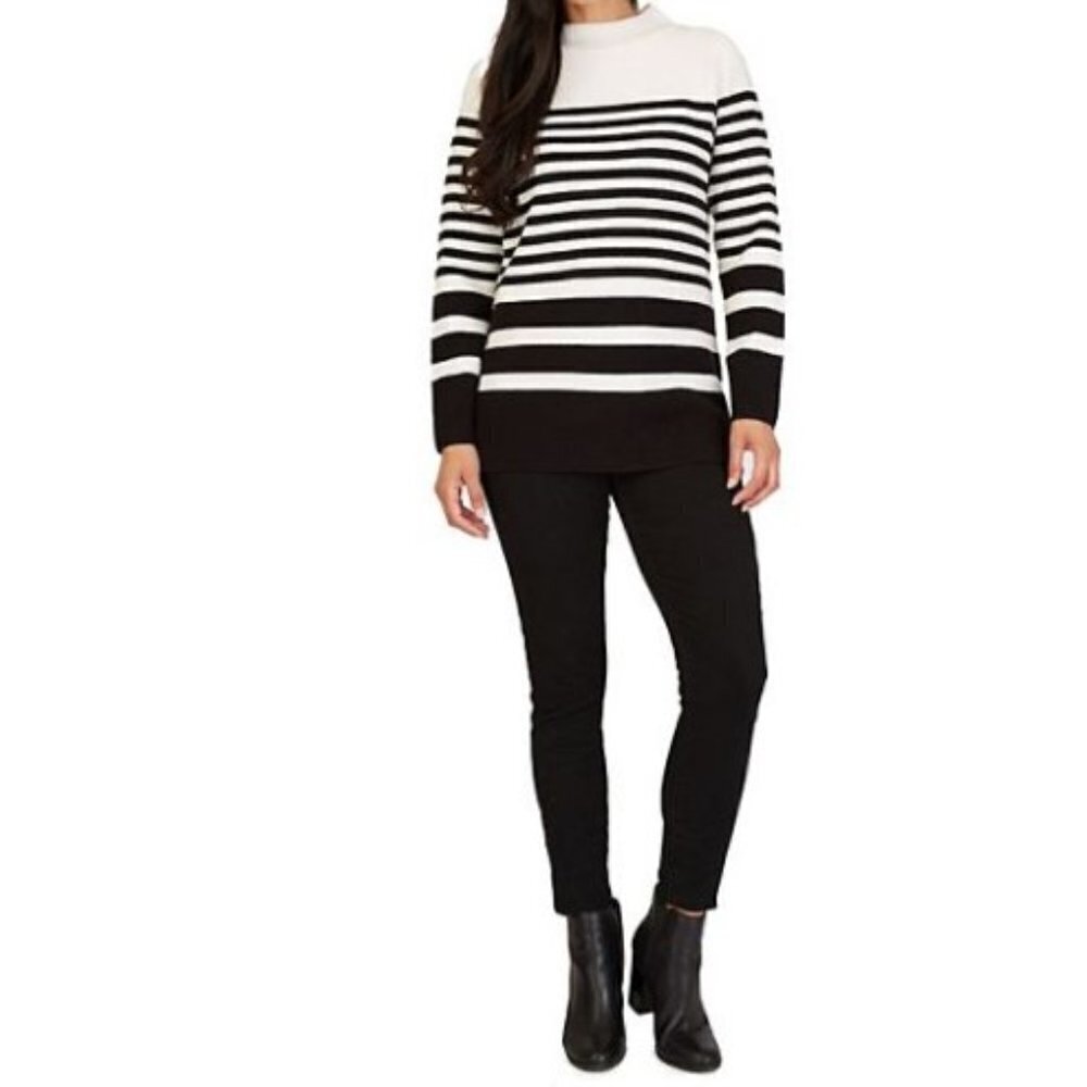 Apt 9 Black and White Striped Mock Neck Pullover Sweater Sz L